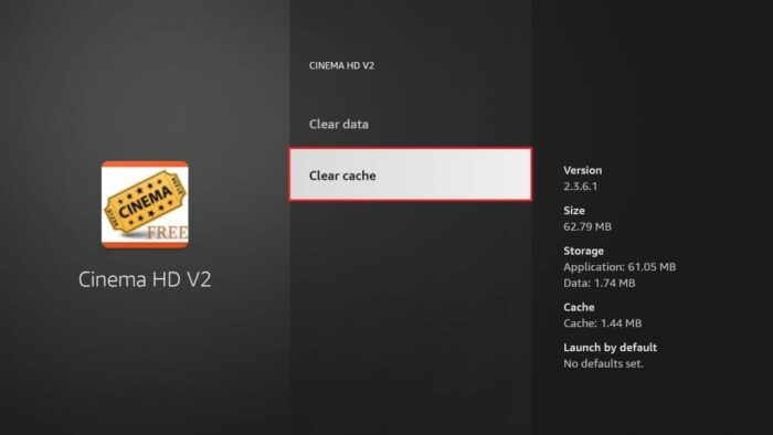 Clear Cache to fix Cinema HD not working error